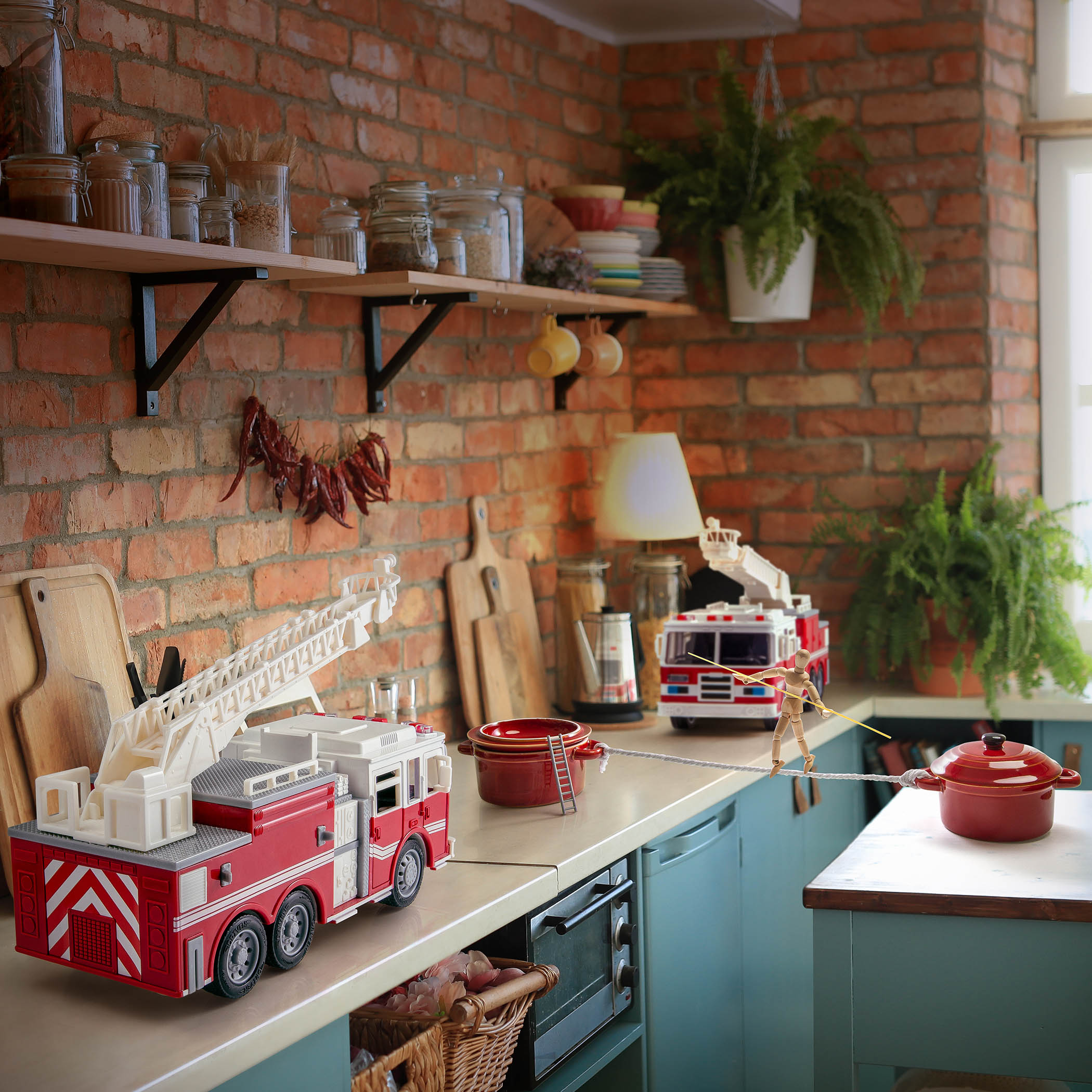 Joyfy Toddler Fire Truck Toy With LED Lights & Real Sirens, Bump And Go Play For Boys And Girls,Birthday Christmas Gift For Kids 3 4 5 6 Year Olds