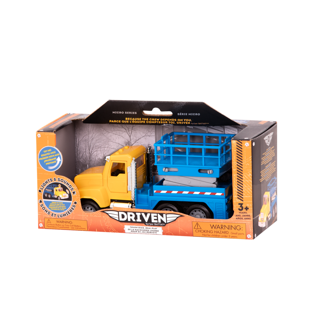 Brown Driven by Battat Toy Truck with Movable Basket Micro Scissor Lift Truck Light & Sound Effects for Kids Aged 3+