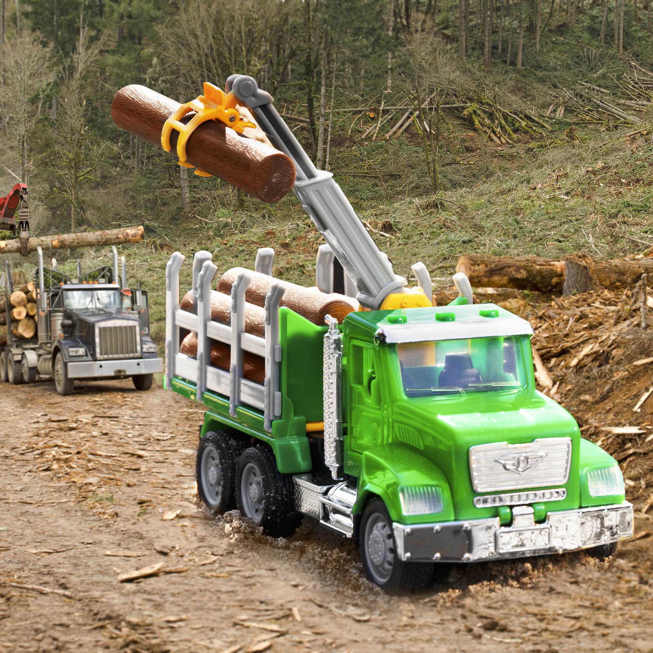 Micro Logging Truck - Small Green Toy Timber Truck - Driven